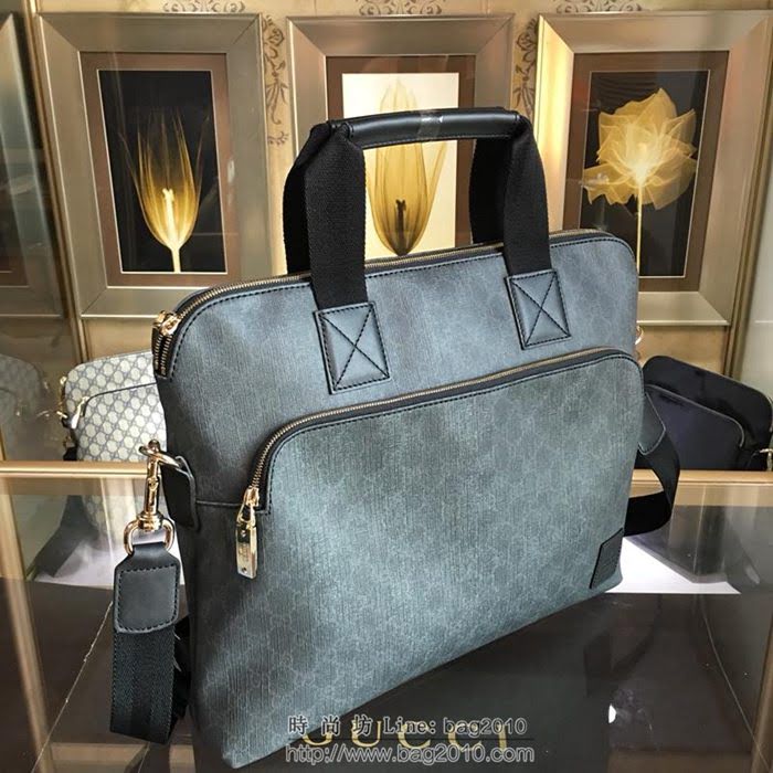 GUCCI 古馳男包 新款 854361 Gucci專用進口雙G防水料配頭層牛皮 大號 男士手提包